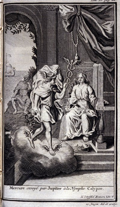 Mercurio inviato da Giove alla ninfa Calipso. Illustrazione per il libro V dell