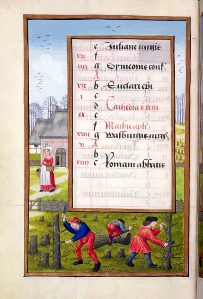 Ms 1058-1975 f2v Taglio degli alberi e legatura delle fascine, da un libro d