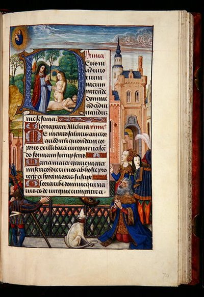 Ms 1058-1975, f.74r: Re Davide che prega la Vergine e il Bambino e un