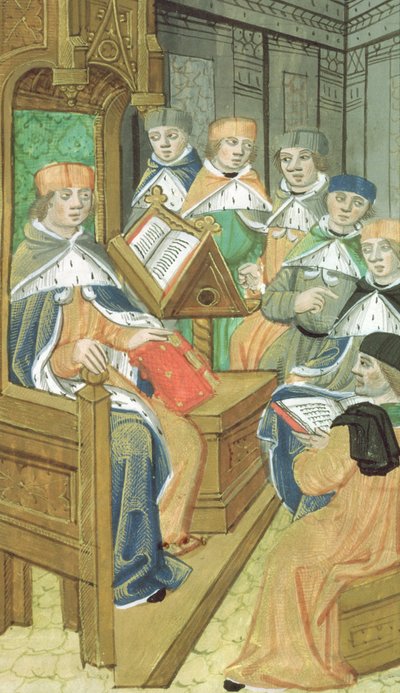 Lezione in aula, da De Medina Fen I. II, di Avicenna (980-1037) da Flemish School