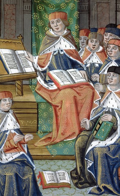 Lezione in aula, da De Medina Fen I. II, di Avicenna (980-1037) da Flemish School