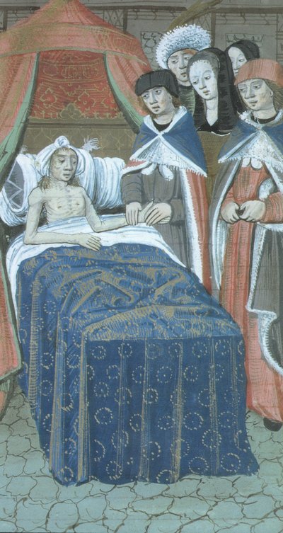 Paziente a letto con due dottori, da De Medina Fen I. II, di Avicenna (980-1037) da Flemish School