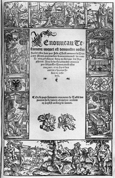 Pagina del titolo del Nuovo Testamento di una traduzione francese di Jacques Lefevre d
