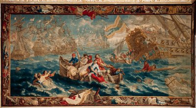 Palazzo (Schlossanlage Schleißheim). Arazzo fiammingo. Atelier di Bruxelles Judocus De Vos. Design Lambert De Hondt. Battaglia navale di La Hogue. 400x792cm. Lana e seta. Ca 1715 - 1724. da Flemish School