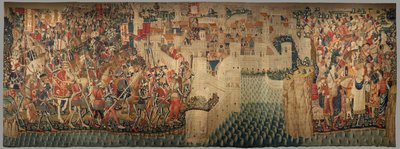 Museo parrocchiale di arazzi di Pastrana. Arazzo fiammingo. Conquista di Tangeri. Serie Conquiste del re Alfonso I del Portogallo. Tournai da Flemish School
