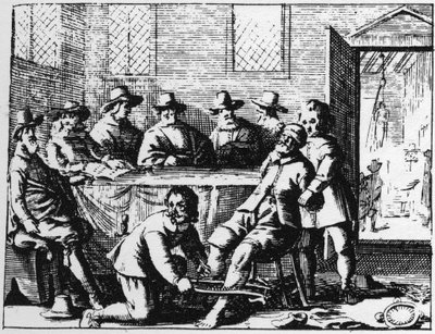 Punizione dei Tincers inflitta a un mago - incisione del 1725 in 