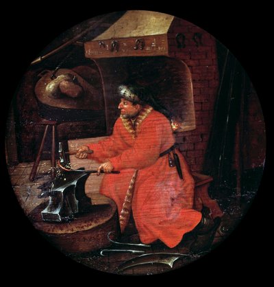Rappresentazione di un fabbro nel suo laboratorio da Flemish School