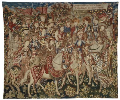 Arazzo con Ercole e i suoi Compagni sul Monte Olimpo, probabilmente realizzato a Tournai, c.1465-70 da Flemish School