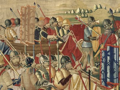 Arazzo che mostra le conquiste del re Alfonso V del Portogallo (Conquistas de Alfonso V de Portugal), Tournai (dettaglio) da Flemish School