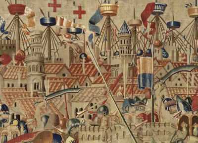 Arazzo che mostra le Conquiste del re Alfonso V del Portogallo (Conquistas de Alfonso V de Portugal), Tournai (dettaglio) da Flemish School