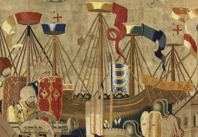 Arazzo che mostra le Conquiste del re Alfonso V del Portogallo (Conquistas de Alfonso V de Portugal), Tournai. Dettaglio. (Lana e seta) da Flemish School