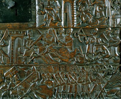 Il baule di Courtrai che raffigura due scene della Battaglia degli Speroni d