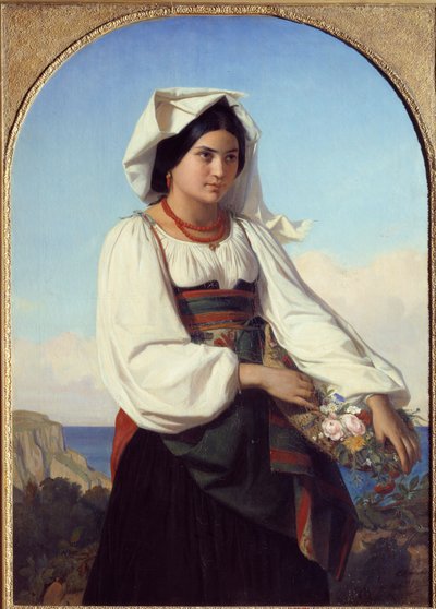 Giovane ragazza con fiori da Félix Joseph Barrias