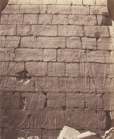 Karnak Tebe, Palazzo - Sala Ipostila - Decorazione della Parete Int..., 1851-52, stampato 1853-54 da Félix Teynard