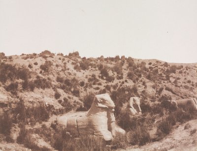 Sfingi con testa umana e testa di ariete a Point Y. Karnak Tebe, 1851-1852 da Félix Teynard