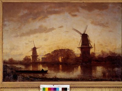 Le rive del fiume Amstel, paesaggio con mulini nei Paesi Bassi. Dipinto di Felix Ziem (1821-1911). 1852. Bordeaux, Museo delle Belle Arti da Félix Ziem