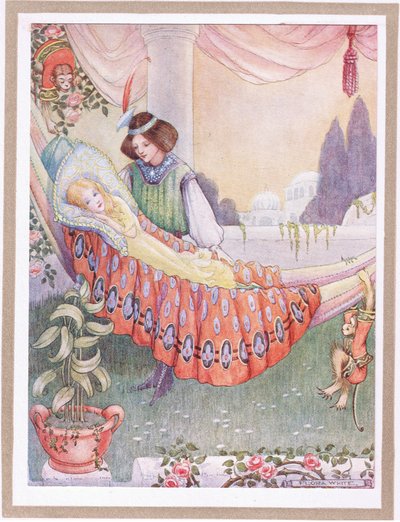 La principessa mise le fanciulle nelle amache (litografia a colori) da Flora White