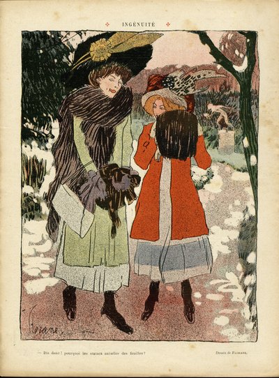 Illustrazione di Florane (1872-1940) in Le Rire, 22/01/10 - Ingenuità - Moda, Cappello, Giardino Pubblico da Florane Florane