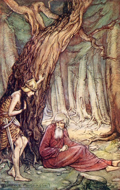Boadicea e il Druido, dal poema Boadicea di William Cowper, da Reading from Historical Romances, pubblicato 1914 da Florence Anderson