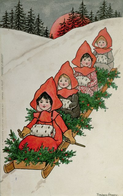 Quattro bambine su una slitta da Florence Hardy