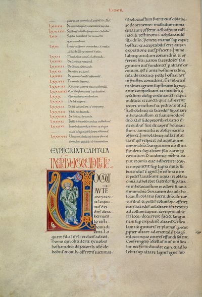 Pagina dalla Bibbia di Corbolino con iniziale che rappresenta Dio che parla a Mosè (Cod. Conventi Soppressi 630, c. 52v), manoscritto da Florentine School