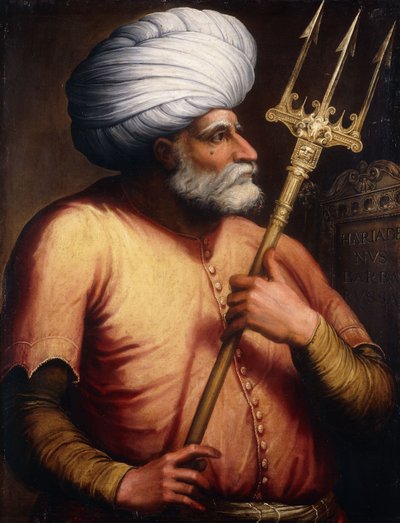 Ritratto di Khair el-Din Barbarossa, mezzo busto, con un tridente da Florentine School