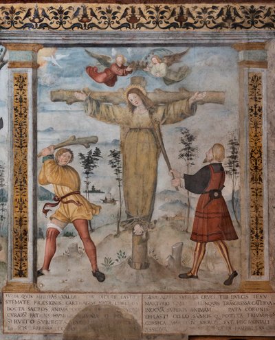 (dettaglio) della Crocifissione di Santa Giulia, affreschi sulle Storie di S. Giulia e Cristo da Floriano (and workshop) Ferramola