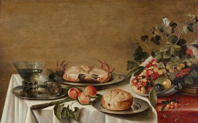 Natura morta con frutta, granchio e pane da Floris Gerritsz van Schooten