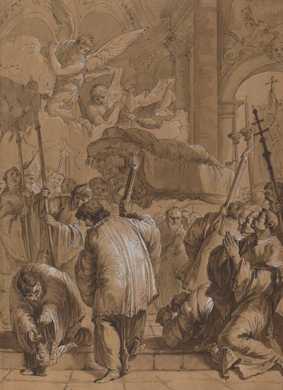 Processione funebre di un santo con angeli da Follower of Francesco Fontebasso