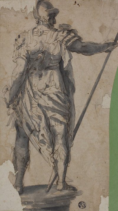Statua di guerriero in piedi, da dietro da Follower of Francesco Salviati