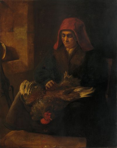 Vecchia Donna che Spenna un Pollo da Follower of Rembrandt van Rijn