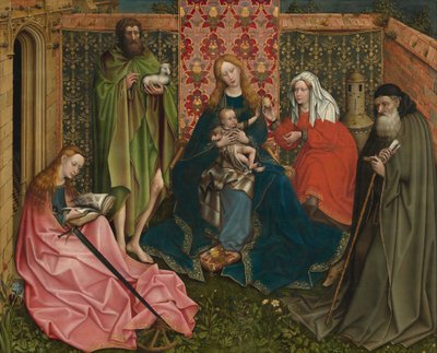 Madonna con bambino e santi nel giardino recintato da Follower of Robert Campin
