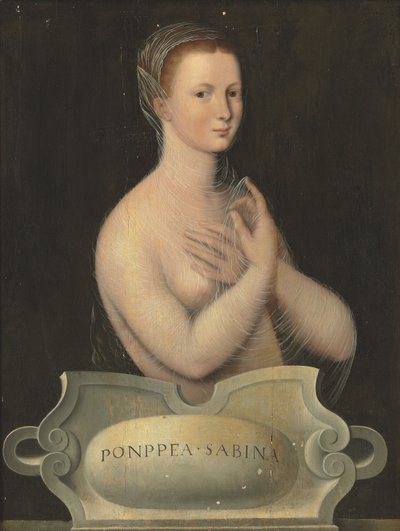 Ritratto di Poppea Sabina, a mezzo busto, con un velo trasparente, davanti a una cartella di pietra da Fontainebleau School