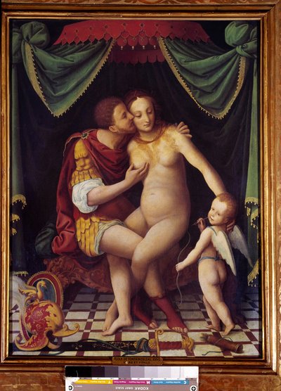 Venere e Marte Rappresentazione dei due dèi che si baciano. Pittura della Scuola di Fontainebleau del XVI secolo da Fontainebleau School