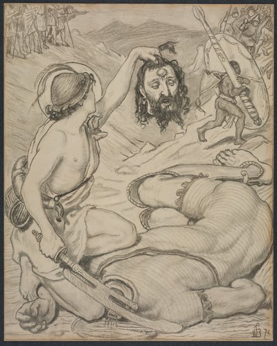 Davide e Golia, Cartone per Vetrata a Jesus College, Cambridge da Ford Madox Brown