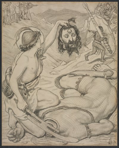 Davide e Golia, cartone per vetrata a Jesus College, Cambridge, 1872 da Ford Madox Brown