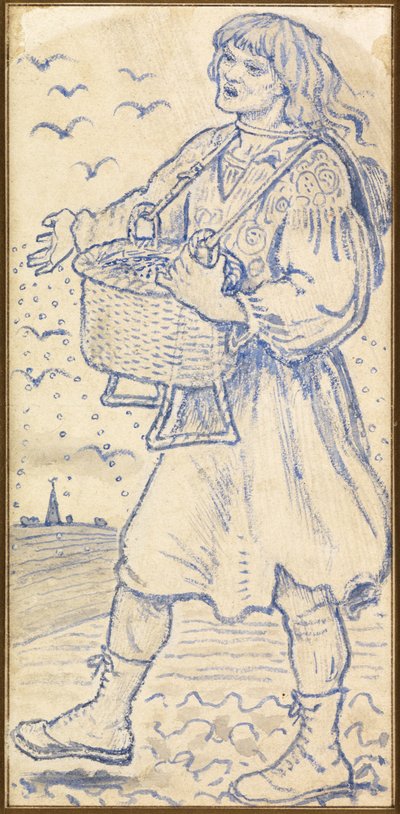 Novembre, il seminatore: Studio per una piastrella alla Queens College Hall, Cambridge da Ford Madox Brown