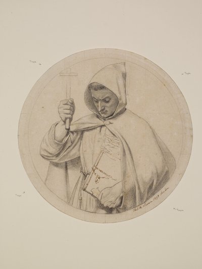 Wycliffe legge la sua traduzione della Bibbia - Studio del monaco che rappresenta la fede cattolica da Ford Madox Brown