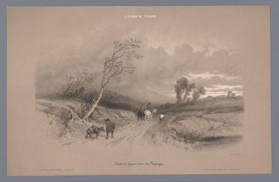 Viaggiatori su una strada di campagna con tempo tempestoso da Fortuné Ferogio