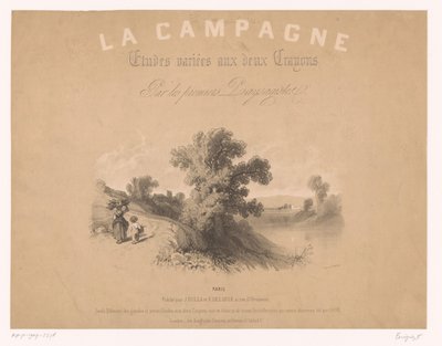 Frontespizio per: Studi di scene rurali con due tipi di gesso (La Campagna. Studi variati con due gessi dei primi paesaggisti) da Fortuné Ferogio