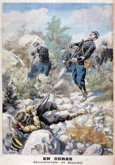 Una sparatoria tra un bandito e la gendarmeria, Corsica, 1898 da Fortuné Méaulle