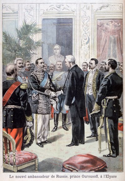 Il principe Ourousoff, ambasciatore della Russia che incontra Félix Faure, 1898 da Fortuné Méaulle
