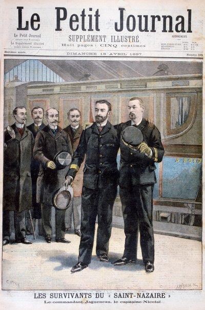 Sopravvissuti della Ville de Saint Nazaire, Comandante Jagueneau e Capitano Nicolai, 1897 da Fortuné Méaulle