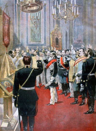 Giuramento di fedeltà allo zar Nicola II, chiesa russa a Parigi da Fortuné Méaulle