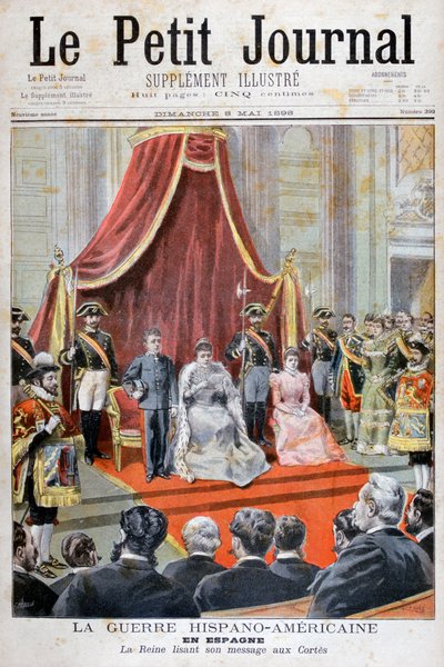 La Regina di Spagna che tiene un discorso, Guerra ispano-americana, 1898 da Fortuné Méaulle