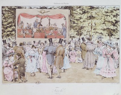Intrattenimento musicale ai Nuovi Giardini Tivoli, Parigi, inciso da C. Motte, 1827 da Fortune Delarue