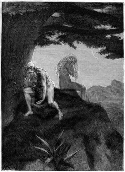 Adamo ed Eva. Disegno di graves di Meaulle, che illustra la poesia di Victor Hugo 