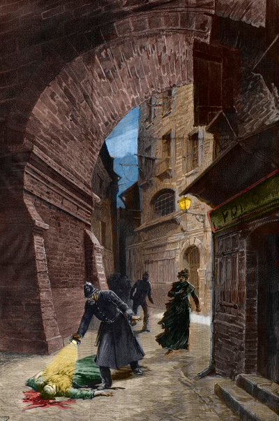 Scoperta di una vittima di Jack lo Squartatore, Whitechapel, Londra da Fortune Louis Meaulle