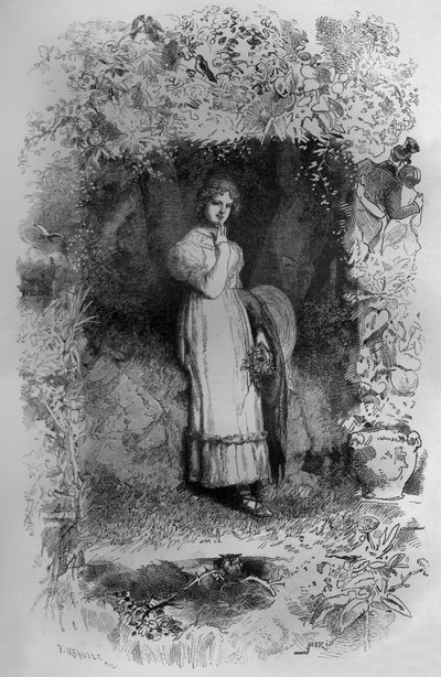 Fantine, illustrazione del romanzo Les Miserables di Victor Hugo, incisione di Fortune Meaulle da Fortune Louis Meaulle