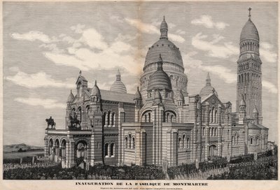 Inaugurazione della Basilica del Sacro Cuore a Montmartre nel 1891 (aspetto del monumento come sarà dopo il completamento) - Incisione di Meaulle nel 1891 da Fortune Louis Meaulle